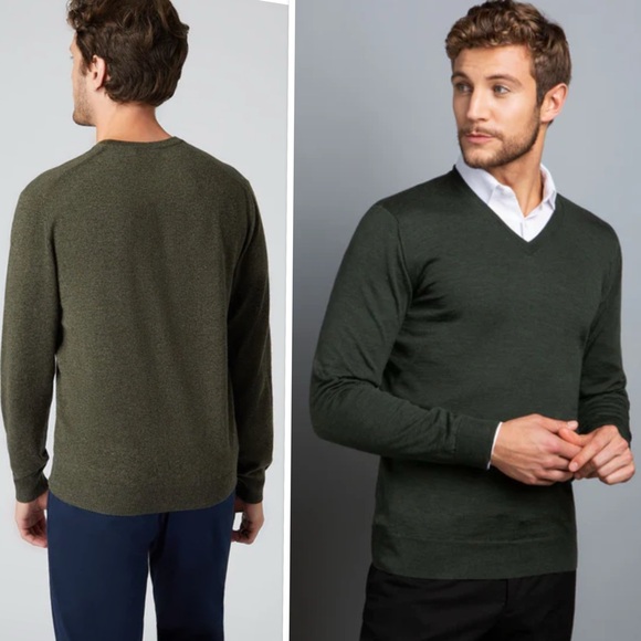 NWT PORTO CRUZ Vtg Wool Blend V-Neck  Sweater Pullover In Military Green SzL/G - Picture 2 of 9